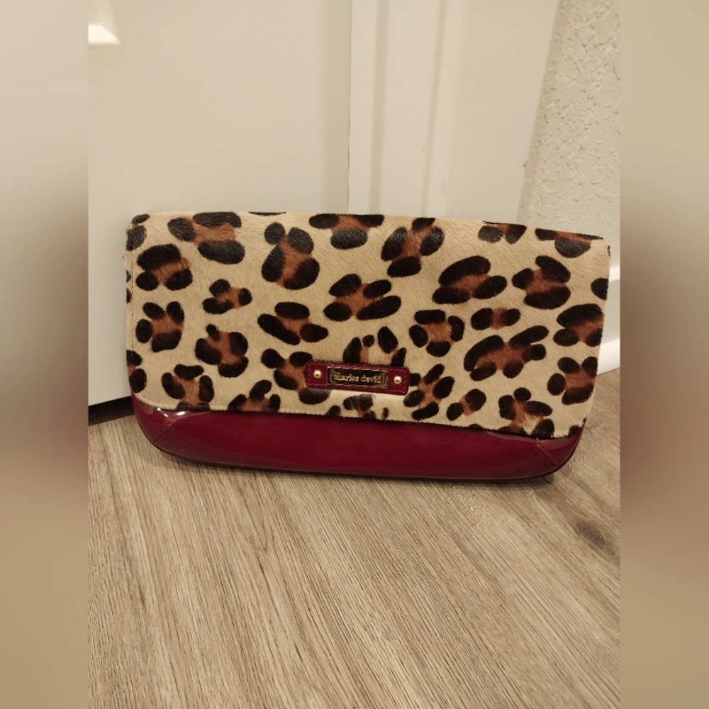 Charles David patent leather/calf hair leopard print clutch - used once!